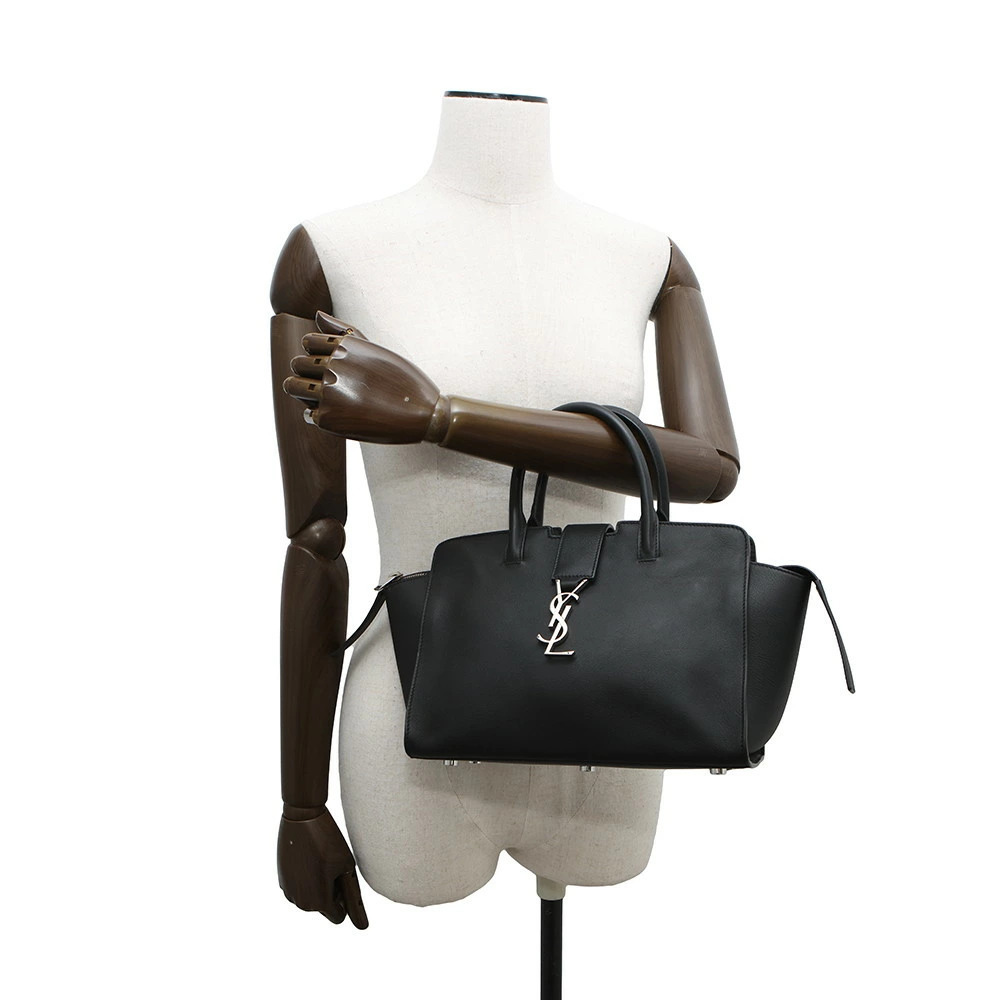 Saint Laurent Paris Baby Downtown Cabas Leather Handbag Shoulder Bag Black - Picture 4 of 12